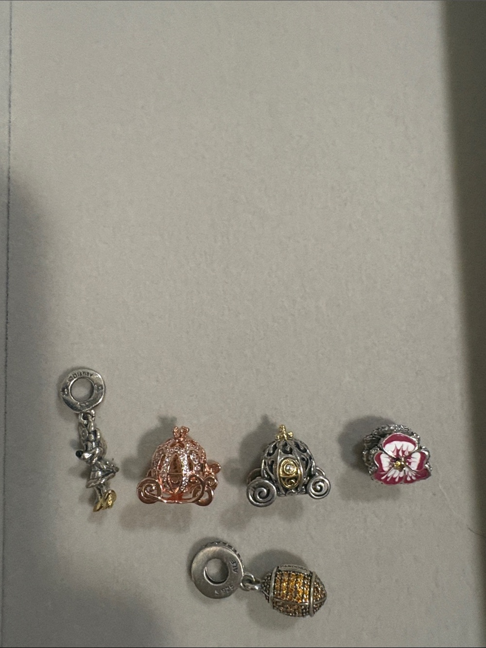 Pandora mixed silver & rose gold assorted charms with pink enamel flower